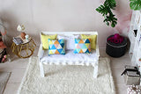 Miniature white sofa with matching and pillows set. Dollhouse furniture garden