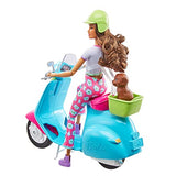 Barbie Travel Playset with Fashionistas Travel Doll (11.5 in Brunette) and Scooter, Pet Puppy, Stickers & Travel Accessories, Gift for 3 to 7 Year Olds