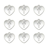 Yansanido Pack of 50 Alloy Antique Love Heart with Cross 17x16mm Charms Pendants for Making