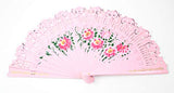 We pay your sales tax Pink Double Sided Wooden Spanish Floral Print Design Hand Folding Fan Party