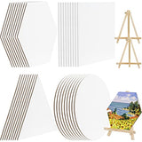 36 Pcs Canvases for Painting Kids 2 Mini Easels Blank Hexagon Round Triangle Shape Painting Canvas Stretched White Panels Canvas Boards for Arts (6 Inch)