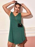 Romwe Women's Plus Size Summer Sundress Sleeveless Loose Casual T-Shirt Tank Dress Green 2X