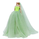 BJDBUS for 11.5 Inch Girl Doll Clothes, Green Trailing Wedding Dress with Veil Dinner Party Gown