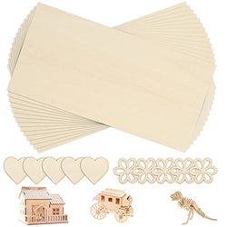LotFancy Plywood Sheets for Crafts, 14pc Blank Unfinished Basswood Sheets, with 5 Heart Shape and 5 Flower Shape Wooden Cutouts, 2mm Thin Rectangle Wood Board Pieces, 150x100mm (6x4in)