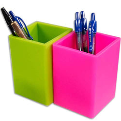 Fernaco Pencil Holders (2-Pack) Neon Pink Green Colored Silicone Cups | Makeup, Art School Desk