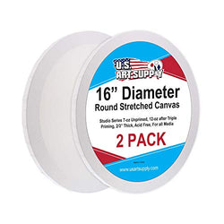 U.S. Art Supply 16 Inch Diameter Round 12 Ounce Primed Gesso Professional Quality Acid-Free Stretched Canvas (Pack of 2)