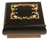Matte finish Black Arabesque Italian inlaid musical jewelry box with customizable tune options