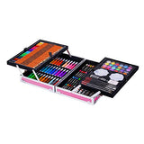 H & B Deluxe Art Set 145-Piece 2 Layers, Kids Art Supplies for Drawing, Painting, Portable Aluminum Case Art Kit for Kids, Teens, Adults Great Gift for Beginner and Serious Artists, Pink
