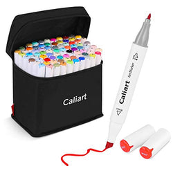 Caliart 80 Colors Alcohol Markers Dual Tip Permanent Art Markers Sketch Markers Alcohol Based Marker Pens for Adult Kid Coloring Illustration Painting Card Making Sketching Drawing, with Carrying Case