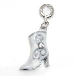 Jewelry Monster Silver Finish "Dangling Grey Enamel Women's Cowboy Boot w/ White Rhinestone"