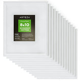 Arteza 8x10” White Blank Canvas Panels Boards, Bulk Pack of 14, Primed, 100% Cotton for Acrylic