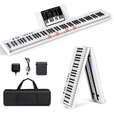 Costzon 88-Key Foldable Digital Piano Keyboard, Full Size Semi-Weighted Keyboard, Portable Electric Piano w/Lighted Keys, Support USB/MIDI, Speakers, Sustain Pedal & Carrying Bag for Beginner, White