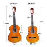 Classical Guitar 3/4 Size 36 inch Kids Guitar Acoustic Guitar for Beginners 6 Nylon Strings Guitar Starter Kits with Waterproof Bag Guitar Clip Tuner Strap Picks Wipe (39inch#02)