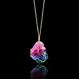 FirstFly Rainbow Stone Pendant Necklace, Irregular Quartz Stone Pendant Crystal Gemstone Necklace