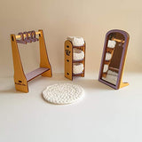 Wooden wardrobe for 6 inch doll - scale 1:12 doll clothes rack, mirror for miniature doll house