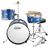 Eastar Kids Drum Set 16 inch 3-Piece, Junior Drum Set Kit with Throne, Cymbal, Pedal & Drumsticks,Metallic Blue (EDS-280Bu)