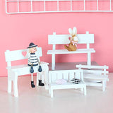 LIOOBO Wooden Park Bench Model Items for Dollhouse Miniature Fairy Garden Toys White 2pcs ï¼ˆPillow Pattern Chair + Horizontal Benchï¼‰