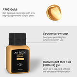 Arteza Acrylic Paint, A703 Gold, 16.9 fl oz, 500ml Jar, Opaque, Quick-Drying, Acrylic Paints for Painting on Canvas, Paper, and Wood