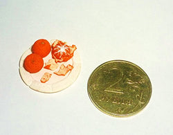 Plate with mandarin, disclosed mandarin. Dollhouse miniature 1:12