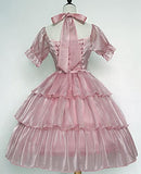 yiranyijiu Womem's Elegant Solid Color Party Dress Puff Sleeve/Sleeveless Halter Dress (M, Pink)