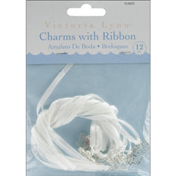 Darice VL6610 Thank You Charms with Ribbon Tie, White/Silver, 12 Per Pack