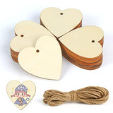 DERAYEE 50Pcs Unfinished Wooden Hearts for Crafts, 2.4" Cutout Blank Wood Pieces Heart for Valentines Day Christmas Wedding Party DIY Ornaments