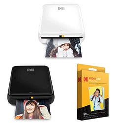 Zink Kodak Step Wireless Mobile Photo Mini Printer (White) & Step Wireless Mobile Photo Mini Printer (Black) & 2"x3" Premium Photo Paper (50 Sheets) (Pack of 1)