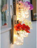 Mason Jar Sconces Wall Decor with Warm White LED Fairy Lights, with Red Silk Hydrangea Flower, Romantic Vintage style Mason Jar Light for Home Bedroom Bathroom Decoration, Battery Powered