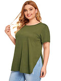 Romwe Women's Plus Size Short Sleeve Side Slit Solid Loose Casual Tee T-Shirt Tops Army Green 2XL