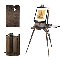 ATWORTH Deluxe Solid Oak Wood Artist Adjustable Studio & Field French-Style Tripod Painting Floor Easel Stand,Flodable and Portable Tabletop Painting Easel with Storage Box-Grey Walnut Finish