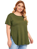 Romwe Women's Plus Size Short Sleeve Side Slit Solid Loose Casual Tee T-Shirt Tops Army Green 2XL