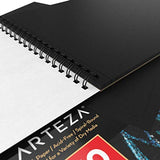 ARTEZA 9X12” Black Sketch Pad, Pack of 2, 60 Sheets (90lb/150gsm), 30 Sheets Each, Spiral-Bound,