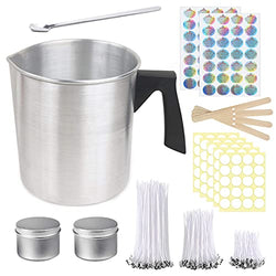 JBEIY 1200ml Wax Melting Pot, Candle Pouring Pot, Anti-Hot Handle, 150 Candle Wicks with 100 Stickers, 4 Wicks holders and 2 Candle Cans, 1 Spoon, for Soy Wax Beeswax Candle Making