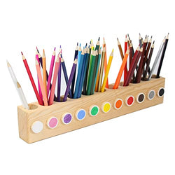 Ouluhend Wooden Colored Pencil Holder Case Organizer with 11 Holes, Nature Pine Wood Desktop Storage Stationary Caddy for Colored Pencils, Markers, Crayons.