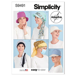Simplicity Chemo Head Coverings Sewing Pattern Kit, Code S9491, Sizes S-M-L, Multicolor