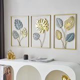 FUNTEREST Gold Metal Wall Art Decor for Living Room, Monstera Leaves Wall Home Decor Set of 3, Room Decor Wall Sculptures Hanging Decorations for Bedroom, Bathroom, Office Decor