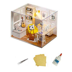 MAGQOO Dollhouse Miniature with Furniture, DIY Wooden Dollhouse Kit Plus Dust Proof, 1:32 Scale Creative Room Idea (Sunshine Study)