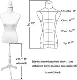 Female Dress Form Mannequin Torso Body with Adjustable Tripod Stand Dress Jewelry Display (White)