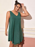 Romwe Women's Plus Size Summer Sundress Sleeveless Loose Casual T-Shirt Tank Dress Green 2X