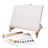 Desk Easel with Acrylic Paints - Table Top Adjustable Wooden Desktop Easel, 12 Tubes, Canvas, Paintbrushes & Palette for Painting, Sketching and Drawing Supplies