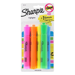 Sharpie Tank Highlighters, Chisel Tip, Assorted Colors, 4-Count + 1 Bonus