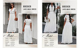 Bdcoco Women's V Neck Floral Lace Wedding Dress Short Sleeve Bridesmaid Evening Party Maxi Dress White
