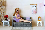 Miniature Furniture Sofa for Dollhouse. Grey Couch Diorama BJD Doll Handmade