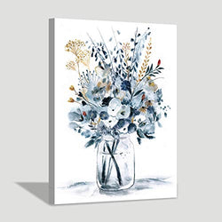 Hardy Gallery Abstract Flower Painting Wall Art: Botanical Flower Bouquet in Crystal Vase Picture Print on Wrapped Canvas for Home Kitchen (24'' x 18'' x 1 Panel)