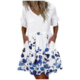 Ulanda-Dresses for Women, Women's Casual Dresses Summer Flowers Bell Sleeve Ruffle Hem Loose Swing Tunic Midi Dress