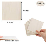 50 Pack Unfinished Wood for Crafts, Umoonfine Squares Wood Pieces Slices Blank 4X4 Inch for Crafts, Coasters, Scrabble Wall Tiles and Decors