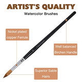 Sable Watercolor Brushes, Fuumuui 6pcs Kolinsky Watercolor Paint Brushes & 2pcs Squirrel Hair Flat Wash Brushes Enhanced Color Holding Capacity for Watercolor Gouache Inks Painting