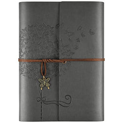 Leather Journal Notebook, Refillable Writing Journal Diary Planner for Women Girls, Ruled Travelers Journals to Write in A5 6.5 x9.2 Inch (Grey)