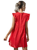 Romwe Women's Plain Short Sleeve Floral Summer Floral Lace Prom Party Shift Dress Bright Red M