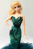 Cora Gu [Handmade Dress Fit for 12" Doll] Classic Jade Green Rose Lace Mermaid Dress/Wedding Gowns Fit for 12" Fashion Doll [Doll's not Included]